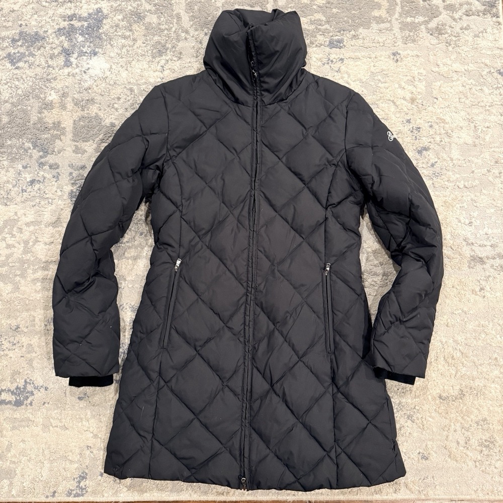 GUESS Womens Small Black Down Puffer Coat Long Quilted Winter Jacket S